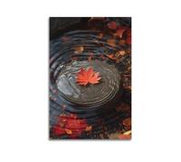 JIDUHON Autumn Poster Red Leaf on Stone.jpg Poster Modern Wall Art Canvas Aesthetic Decoration Painting 24x36inch(60x90cm) Unframe-style