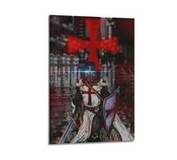 JIDUHON Crusader Cyber Style Knight with Sword And Shield in City Poster Modern Wall Art Canvas Aesthetic Decoration Painting 20x30inch(50x75cm) Frame-style