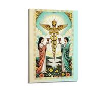 JIDUHON Figure with Cups And Double - Snake Staff in Flat Coloring Poster Modern Wall Art Canvas Aesthetic Decoration Painting 20x30inch(50x75cm) Frame-style