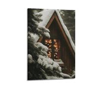 JIDUHON Landscape Poster Cozy Snowy Cabin.jpg Poster Modern Wall Art Canvas Aesthetic Decoration Painting 16x24inch(40x60cm) Frame-style