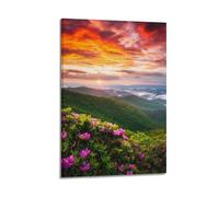 JIDUHON Landscape Poster Spring Sunset Mountain And Rhododendron.jpg Poster Modern Wall Art Canvas Aesthetic Decoration Painting 12x18inch(30x45cm) Frame-style