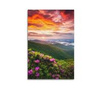 JIDUHON Landscape Poster Spring Sunset Mountain And Rhododendron.jpg Poster Modern Wall Art Canvas Aesthetic Decoration Painting 16x24inch(40x60cm) Unframe-style