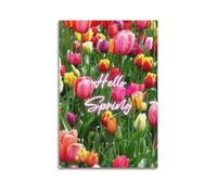 JIDUHON Landscape Poster Spring Tulip Field Hello.jpg Poster Modern Wall Art Canvas Aesthetic Decoration Painting 08x12inch(20x30cm) Unframe-style