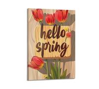 JIDUHON Landscape Poster Spring Tulip Hello Sign.jpg Poster Modern Wall Art Canvas Aesthetic Decoration Painting 20x30inch(50x75cm) Frame-style
