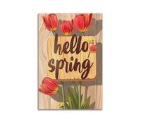 JIDUHON Landscape Poster Spring Tulip Hello Sign.jpg Poster Modern Wall Art Canvas Aesthetic Decoration Painting 24x36inch(60x90cm) Unframe-style