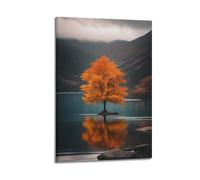 JIDUHON Season Posters Lonely Autumn Tree by Lake.jpg Poster Modern Wall Art Canvas Aesthetic Decoration Painting 20x30inch(50x75cm) Frame-style
