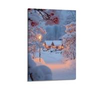 JIDUHON Season Posters Snowy Cottage by The Streetlamp.jpg Poster Modern Wall Art Canvas Aesthetic Decoration Painting 24x36inch(60x90cm) Frame-style