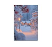 JIDUHON Season Posters Snowy Cottage by The Streetlamp.jpg Poster Modern Wall Art Canvas Aesthetic Decoration Painting 08x12inch(20x30cm) Unframe-style