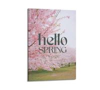 JIDUHON Season Posters Spring Cherry Blossom Hello.jpg Poster Modern Wall Art Canvas Aesthetic Decoration Painting 20x30inch(50x75cm) Frame-style