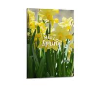 JIDUHON Season Posters Spring Daffodils Hello Display.jpg Poster Modern Wall Art Canvas Aesthetic Decoration Painting 12x18inch(30x45cm) Frame-style