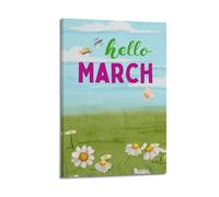 JIDUHON Season Posters Spring Daisy Field Hello March.jpg Poster Modern Wall Art Canvas Aesthetic Decoration Painting 12x18inch(30x45cm) Frame-style