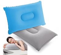 Jidyllic Inflatable Pillows,2 Pcs Inflatable Camping Pillow Compact Portable Blow Up Pillow Inflatable Flocking Cushion for Neck and Lumbar Suppor 34x22cm (Gray+Blue)