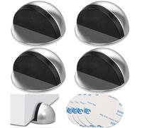 Jidyllic Self Adhesive Floor Door Stoppers,4 Pcs Stainless Steel Oval Adhesive Door Stop Floor Mounted Doorstop Door Stopper Floo Half Moon Doorstop for Office Home Use(Silver)
