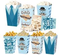 JIE CARALL 8 Pcs Happy Father's Day Disposable Paper Popcorn Boxes Buckets Best Dad Cardboard Popcorn Container Snack Candy Cookie Treat Boxes Holder for Dad Birthday Party Decorations