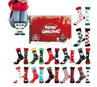 JIEBWCHA 24 Pairs Socks Calendar Cotton 32x25x5cm 24 Days Of Comfortable Socks Countdown Calendar For Teens 2025 Christmas With Cute Pattern Holiday Supplies For Men Women Youth Girls