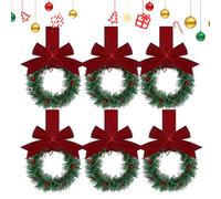 JIEBWCHA 6 Pieces Mini Christmas Cabinet Wreaths Artificial Berry Wreath For Wall Party Decor Festive Ornaments With Artificial Berries & Ribbon, 55cm For Kitchen, Wall, Holiday Gathering Decor