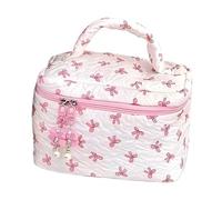 JIEBWCHA Cosmetic Makeup Bag, Floral Envelope - Quilted Chaste with Aesthetic Bow - Cosmetic Stand Case, Reusable Makeup Storage Organizer, Large Capacity, pink, riferimento alla descrizione