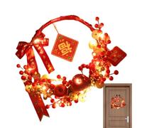 JIEBWCHA Decorative Door Wreath Weatherproof Door Wreath with Red Berries | Traditional Chinese Signs of Good Luck, Space Saving Artificial Wreath with