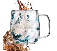 JIEBWCHA Dried Flowers Double Walled Glass Mugs with Handle 250-390ml Anti-Scald Tea Cup Coffee Dried Flower Double Wall Mug Heat Resistant Doubled Wall Art Coffee Mug for Tea, Juice, Milk