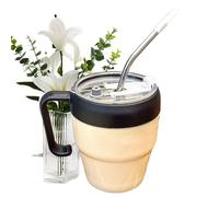 JIEBWCHA Glass Cup with Straw and Lid, Milkshake Cup with Letter Print, Multi-Purpose Cup with Straw and Handle for Cold Hot Drinks - for Picnic, Outdoor, Wedding, Restaurant