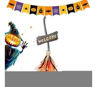 JIEBWCHA Halloween Floating Broom,Red Light Animated Halloween Dancing Broom - Walking Props Scary Ornaments with Laughter Sound for Haunted House Driveway Backyard Garden Porch