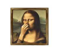 JIEBWCHA Mona Lisa Funny Bathroom Wall Art 20x20cm Wooden Holding Her Nose Monalisa Bathroom Arts With Bad Odor Mona Lisa Humor Amusing Toilet Pictures BathroomDecor Wall Frame For Apartment Bedroom