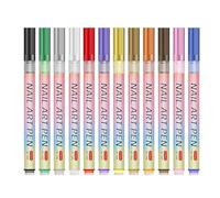 JIEBWCHA Nail Design Pens, Nail Pens Set - 12 Colours Acrylic Colour Nail Markers Political Pens, Fine Tips, Waterproof Dot Graffiti Dots Drawing Tools for Liner Manicure Design