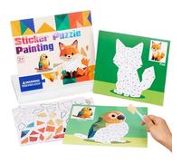 JIEBWCHA Painting with Stickers for Children | with Stickers Educational Game Activities Manuals Cartoon Games | Educational Toy Learning Animals for Travel and Early Childhood