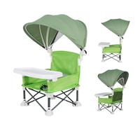 JIEBWCHA Portable Booster Chair, 38x31x37cm Portable Baby Travel Seat Booster, Aluminum Alloy&Cloth Baby Folding Dining Chair, with Sunshade, Built-in Storage Bag, for Camping Lawn