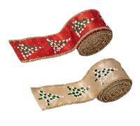 JIEBWCHA Ribbon with Wire Reinforced Edge for Christmas - 2 Rolls of Wire Reinforced Edge Tree Decoration, Christmas Craft Ribbon for Wrapping - For Party Stairs Window Garden Garland