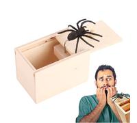 JIEBWCHA Spider Box Prank,Halloween Pranks Soft Rubber Spider out - Creepy Fun Joke Toy with Wood Scarebox for Scary Humor Lovers Teens Adults Kids Workplace College Dorm Classroom Party