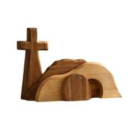 JIEBWCHA The Empty Tomb Easter Scene And Cross 23cm Religious Easters Tomb Scenes Table Decorations, Wooden Easter Resurrection Scene, Wooden EastersTomb Set For Home Church Mantle Shelf Desk Family