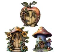 JIEBWCHA Wall Door - Miniature 2D Wooden Door | 3 Rustic Fairy Tale Accessories for Wall Decoration, Garden, Bookcase or Children's Treehouse