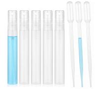 JIEBYTUY 5-Pack 10ml Perfume Atomisers, Refillable Transparent Spray Bottles with 3 Pipettes, Durable Plastic Construction, for Travel & Daily Cosmetic Application
