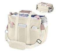 JIECH Canvas Tote Bag with Multi Pockets Crossbody Tote Bag for Women Bible Handbag Everything Tote Bags with Compartments, 07 Upgraded Beige, L