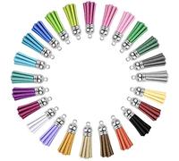 Jieddey Keychain Tassel,30 Pack Bulk Key Chain Tassels with Silver Cap Coloured Leather Tassels for Jewelry Making,DIY Charms,Key Chain Accessory Art Crafts 38mm Assorted Colors