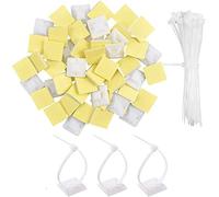 Jieddey Zip Ties Set,100 PCS White Cable Ties with Adhesive Mounts Cable Tidy Cable Nanagement Sticky Pads for Garden Garage Computer Electrical Wire Plant 100mmx3mm
