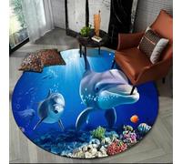 JIEDEDIAM 3d underwater world dolphin turtle round carpet, bedroom living room sofa table floor mat home children's room game play mat