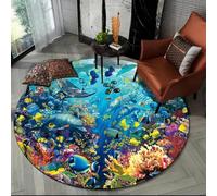 JIEDEDIAM 3d underwater world dolphin turtle round carpet, bedroom living room sofa table floor mat home children's room game play mat