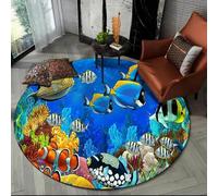 JIEDEDIAM 3d underwater world dolphin turtle round carpet, bedroom living room sofa table floor mat home children's room game play mat