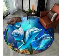 JIEDEDIAM 3d underwater world dolphin turtle round carpet, bedroom living room sofa table floor mat home children's room game play mat