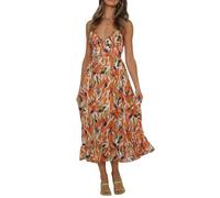 JIEDOUKEJI Women’s Petite Midi Dresses Spaghetti Strap Sleeveless Dress Elegant Sundress Backless Multicolor Long Summer Dresses Flowing Ruffle Dress