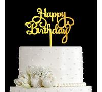 JIEEIN Cake Topper, Mirror Gold Acrylic, Happy Birthday for Birthday Party Decorations, 1.0 unit_count, Yellow color_family, 5.2x5.3in, Reusable, Non-Toxic, Cake Topper item_type_name
