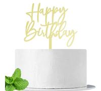 JIEEIN Happy Birthday Cake Topper, Mirror Gold Acrylic, Cursive Script Design