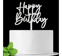 JIEEIN Happy Birthday Cake Topper, Mirror Silver Acrylic