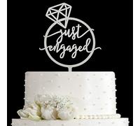 JIEEIN Mirror Silver Just Engaged Cake Topper, We're Engaged Cake Pick Engagement Party Decorations, Bridal Engagement Wedding Cupcake Decoration Party Supplies