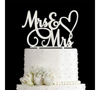 JIEEIN Mrs & Mrs Cake Topper-Wedding and Anniversary Cake Topper-Gay and Lesbian-LGBT Marriage Union,Love is Love (Mirror Silver Acrylic)