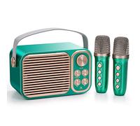JIEFOCH Karaoke Machine for Kids & Adults, Portable Mini System with 2 Wireless Microphones & Bluetooth Connectivity,Sing Your Heart Out (Retro Green)
