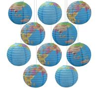 JIEFULL 10 Pack 12 Inch Globe Paper Lanterns for Ceiling Hanging, Large Earth Lantern Around The World Map Decorations