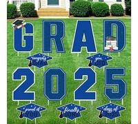 JIEFULL 13 Pcs Grad Yard Sign Graduation 2025 Graduation Lawn Decorations with Stakes for Congrats Graduate College High School Outdoor Waterproof Party Supplies(Blue)